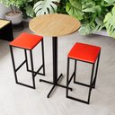 Ver imagem 1 de Conjunto Mesa Alta Bar Bistrô Redonda Pinus 2 Bancos Estofado Don Castro Decor