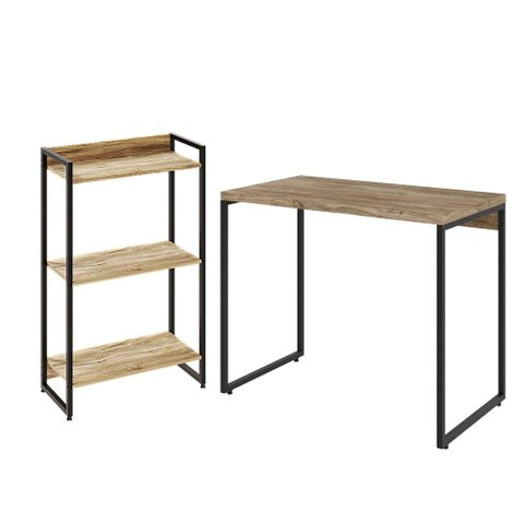Kit Para Escritório Estante Areta 3 Prateleiras Mesa Industrial Aspen 90cm C01 Carvalho - Lyam