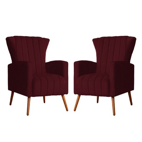Kit 02 Poltrona Decorativa Melinda Suede Bordo - Fm