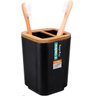Suporte Porta Escova de Dente Plastico e Bambu para Pia Ordene Preto - 3