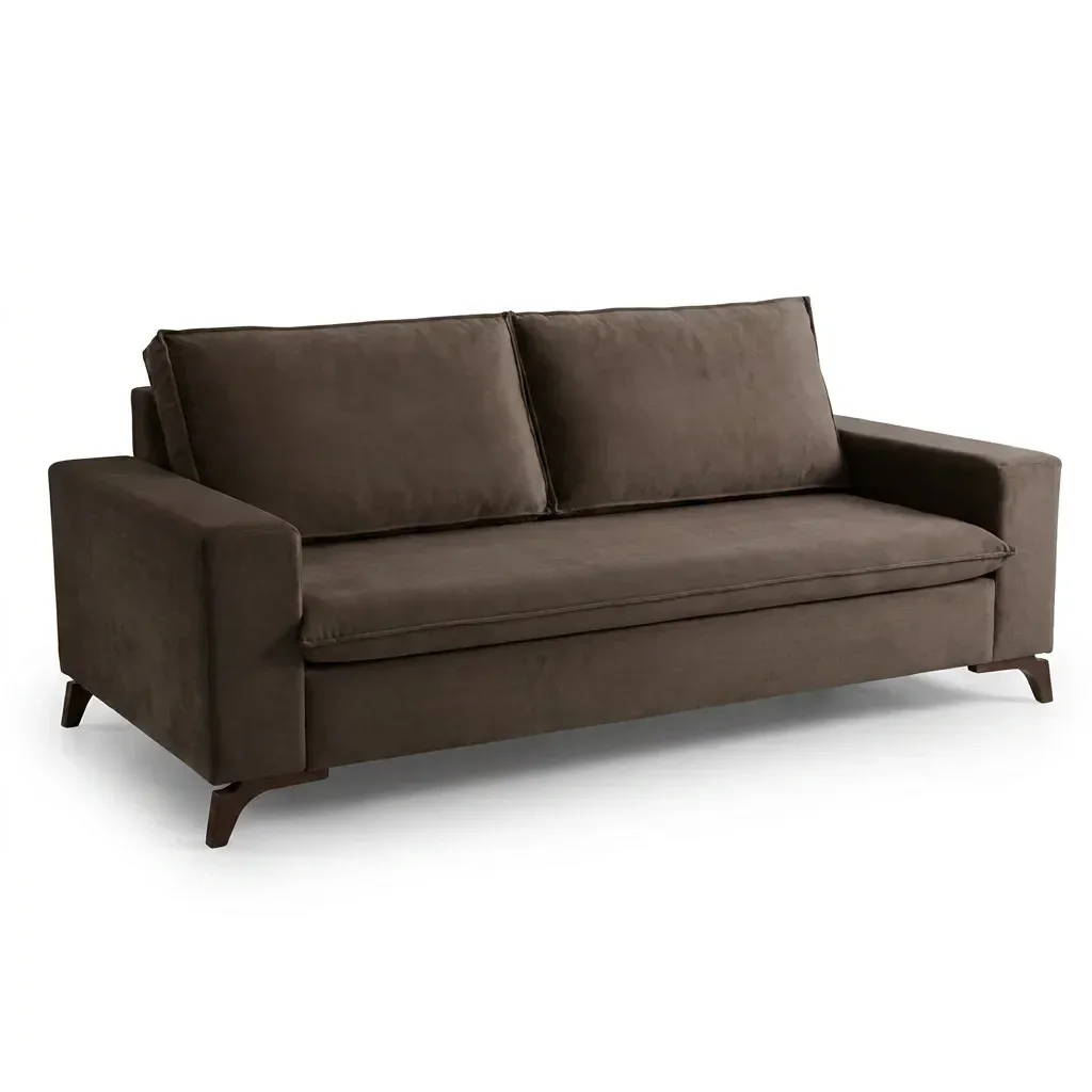 Ver imagem 2 de Sofa 4 Lugares 240Cm Veludo Pes Gregory Marrom/Imbuia