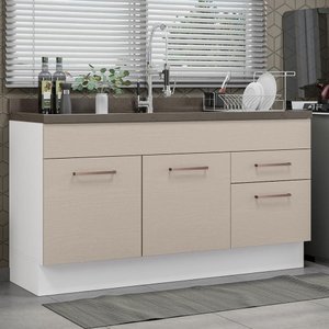 Balcão Gabinete de Pia 150 Cm 2 Portas e 2 Gavetas (sem Tampo e Pia) Branco/crema Agata Madesa