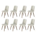 Ver imagem 1 de Kit de 8 Cadeiras de Madeira Maciça Estofada Dakota - Natural C/ Bouclé Cru e Pu Off White
