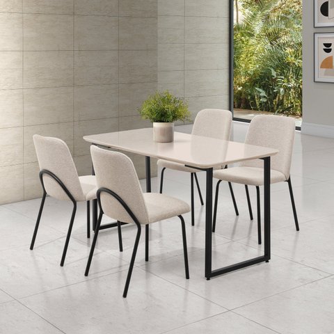 Conjunto para Sala de Jantar com 4 Cadeiras Dora Preto/Black/Bege/Off White