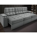 Ver imagem 2 de Sofá com Porta Copos e Carregador USB Eureka 2,30m Assento Retrátil e Reclinável Velosuede