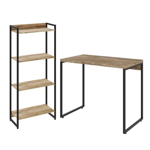 Kit Para Escritório Estante Areta 4 Prateleiras Mesa Industrial Aspen 90cm C01 Carvalho - Lyam