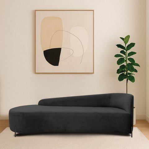 Divã Recamier Orgânico França 200cm Lado Esq Pés Metal Preto Linho Preto