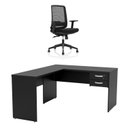 Ver imagem 3 de Mesa de Escritório em L 160x60cm com 2 Gavetas + Cadeira de Escritório Ergonômica Reclinável