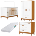 Ver imagem 1 de Quarto de Bebê Berço + Cômoda + Guarda Roupa + Colchão Branco Savana Flip