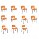 Ver imagem 1 de Kit 11 Cadeira Iso Infantil Creche, Base Cinza Laranja