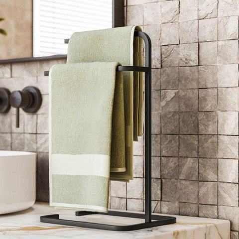 Porta Toalha Level Decorativo de Pia Bancada e Lavabo Duplo Preto de Metal - Larbelle