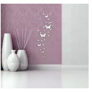 Espelho Decorativo Prata Acrílico Borboletas Quarto 30 Pçs