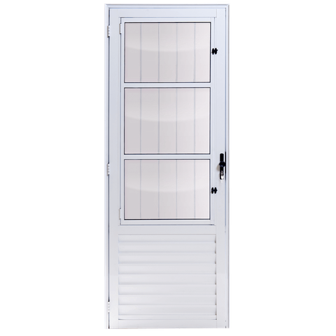 Porta de Giro Alumínio Branco Social C/grade Veneziana 3v Maxx