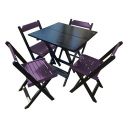 Kit 4 Mesas de Madeira Dobrável Preto 70x70 com 4 Cadeiras Dobráveis Roxo - 2