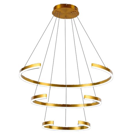 Luminaria Lustre 3 Aneis Arco Led 94W Perfil Luxo Pendente Recepçao Sala Quarto Comercial Residencia