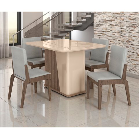 Conjunto Mesa com 4 Cadeiras Harmonia Marrom Carvalho/Fendi