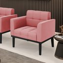 Ver imagem 2 de Poltrona Decorativa Karen Pés Fixo em Madeira Preto Suede Rose G19 - Gran Belo