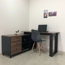 Ver imagem 2 de Mesa Escrivaninha em L com 3 Gavetas e Nichos Nexos Ipê/preto