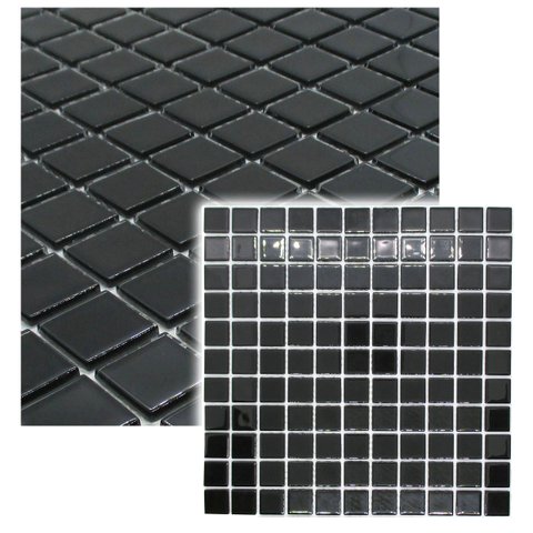 Pastilhas de Vidro Preta Cristal Brilhante Cozinha Banheiro Piscina 30x30cm