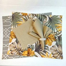 Kit Americano 6 Lugares, 40x48 Dupla Face Estampado Floral com 6 Guardanapos 40x40 100% Algodão - 2