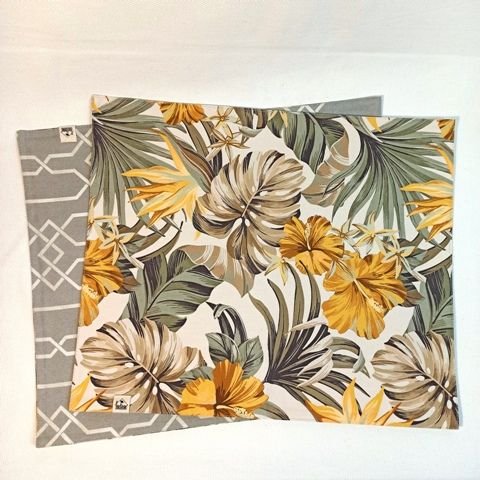 Kit Americano 6 Lugares, 40x48 Dupla Face Estampado Floral com 6 Guardanapos 40x40 100% Algodão