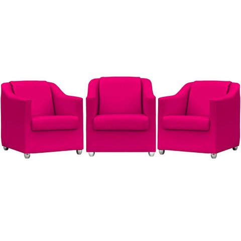 Kit 3 Poltronas Decorativa para Sala Manicure Recepção Mila Corino Pink Pés de Plástico Cromado
