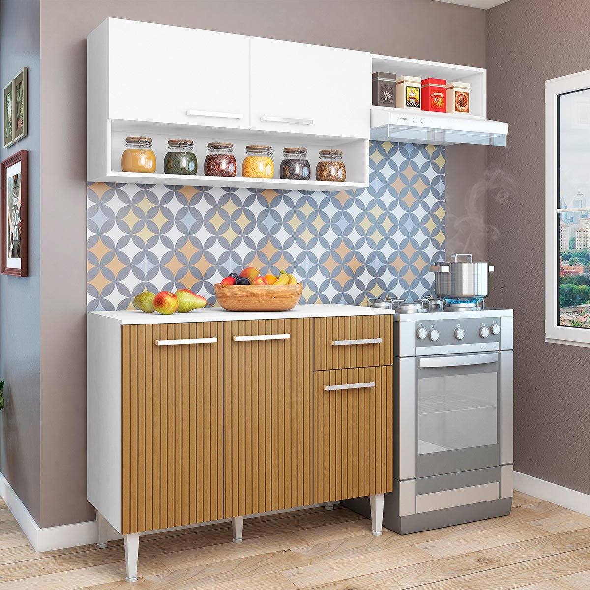 Cozinha Modulada Pequena Madri 165 Cm 2 Peças 5 Portas 1 Gaveta MDP ...