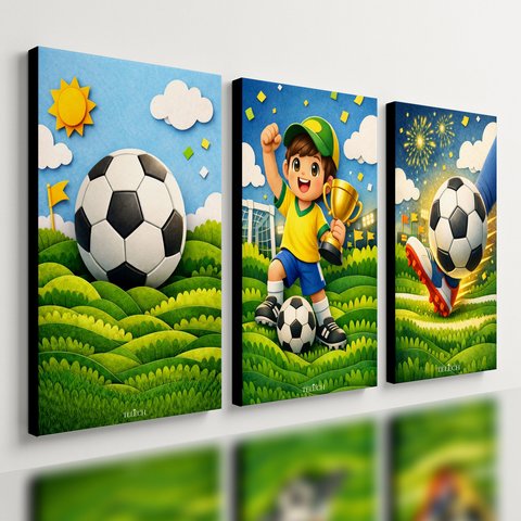 Kit 3 Quadro Decorativo Futebol Infantil Quarto Menino Bebê Moderno 40x28cm
