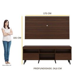Rack Retrô com Painel para TV até 65" Multimóveis Flórida FG3133 Madeirado/Preto - 7