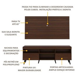 Rack Retrô com Painel para TV até 65" Multimóveis Flórida FG3133 Madeirado/Preto - 4