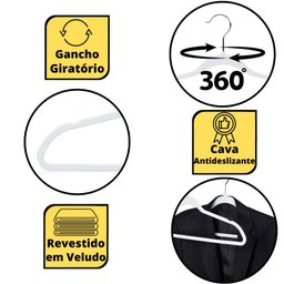 Kit 100 Cabides de Veludo Luxo Ultra Fino Antideslizante - Branco - 2
