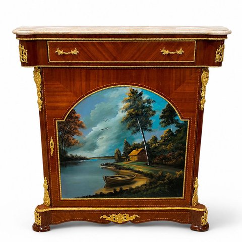 Dunquerque Clássica com Tampo de Mármore com Pintura a Mão e Apliques em Bronze 104X94X45 cm