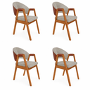 Ver imagem 1 de Kit 4 Cadeira Sala Jantar Madeira Maciça Linho Hélen Facto Ocre:Bege Linho/Cerejeira