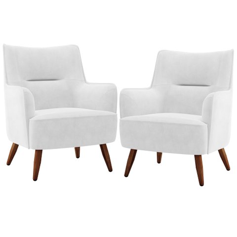 Kit 02 Poltronas Decorativa Fixa Pés de Madeira Isabella D02 Corano Branco C-12 - Lyam Decor