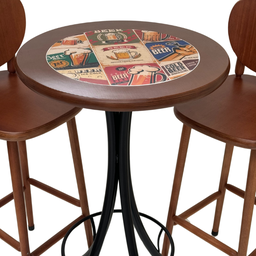 Conjunto de Bistrô Alto Madeira - Azulejo Beer com 02 Banquetas Marrom - 2