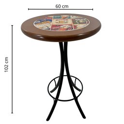 Conjunto de Bistrô Alto Madeira - Azulejo Beer com 02 Banquetas Marrom - 7