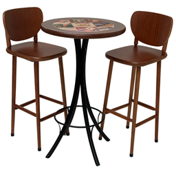 Conjunto de Bistrô Alto Madeira - Azulejo Beer com 02 Banquetas Marrom - 1