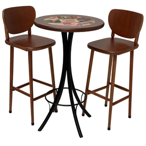 Conjunto de Bistrô Alto Madeira - Azulejo Beer com 02 Banquetas Marrom