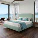 Ver imagem 4 de Cama Queen Flutuante com Cabeceira 160cm Aura W01 Linho Verde Menta - Lyam Decor