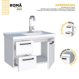 Gabinete para Banheiro em Aço Romã Branco - Cozimax - 3