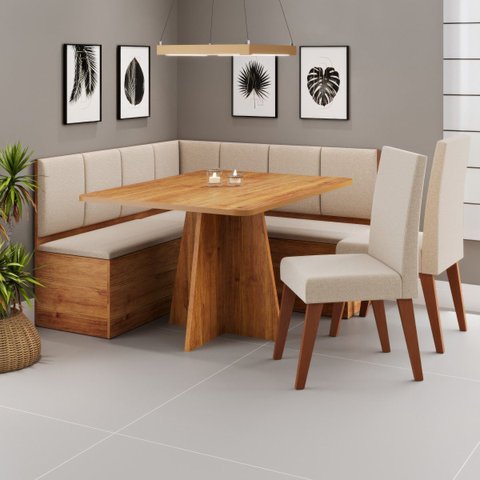 Conjunto Canto Alemão Baú Prestigio com Mesa 120x80cm e 2 Cadeiras Milao Mel/bronze- Casa Giulia