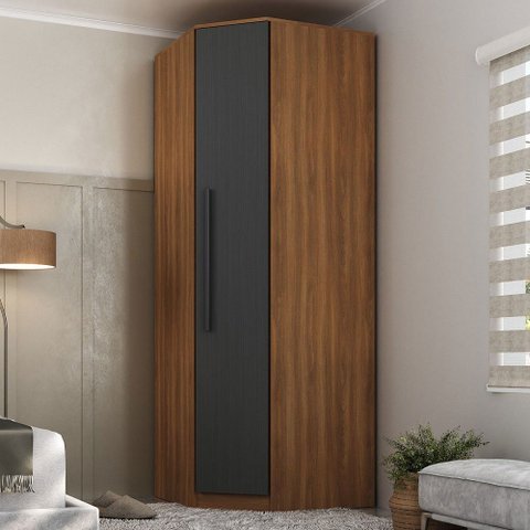 Guarda-roupa Solteiro Modulado Lugano 1 Porta 2 Prateleiras Nogal/grafite - Hecol Móveis
