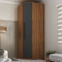 Ver imagem 1 de Guarda-roupa Solteiro Modulado Lugano 1 Porta 2 Prateleiras Nogal/grafite - Hecol Móveis