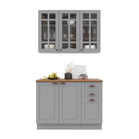 Armário de Cozinha Modulada Compacta Fidelitá Nara 100% MDF 2 Peças 120cm 6 Portas 2 Gavetas com