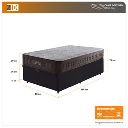 Cama Box Baú Solteiro Preto + Colchão Molas Ensacadas Orlando 88x188x72cm - 3