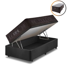 Cama Box Baú Solteiro Preto + Colchão Molas Ensacadas Orlando 88x188x72cm - 1