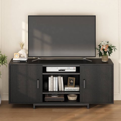 Rack para Tv até 65 Polegadas 120cm Preto com Portas Deslizantes e Prateleiras