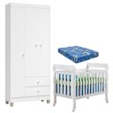 Ver imagem 1 de Berço Americano Lila com Colchão para Berço Americano e Guarda Roupa Ternura Baby 3 Portas Branco Br