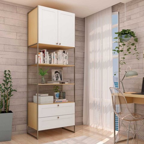 Guarda Roupa Closet Modulado 82cm 2 Portas 2 Gavetas 100%mdf Cor:savana com Branco