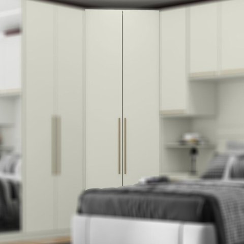 Guarda Roupa Canto Armário Multiuso Roupeiro Quarto Cabideiro 2 Portas 5 Prateleiras Areia